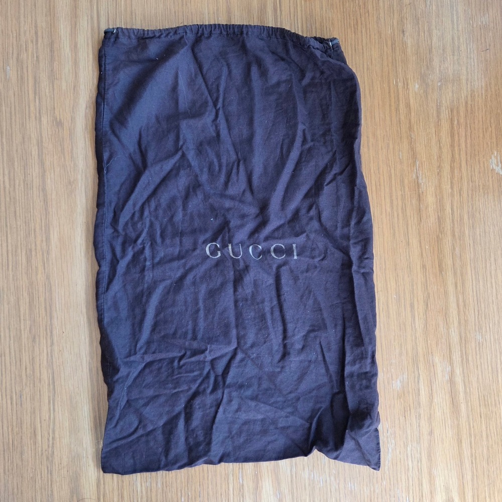 Gucci Dark Brown Cotton Drawstring Dust Bag Large 14.5x23 Logo Storage Bag - Picture 2 of 5